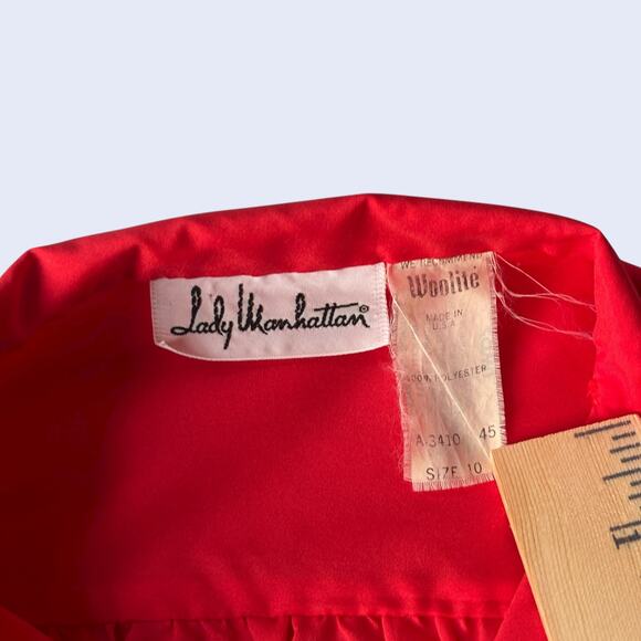 Lady Manhattan Puff Sleeve Red Blouse, Notched Collar, Hidden Placket, Sz 10 80s - Picture 3 of 5